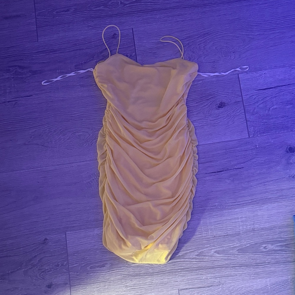 Hello Molly Yellow Ruched Mini Dress